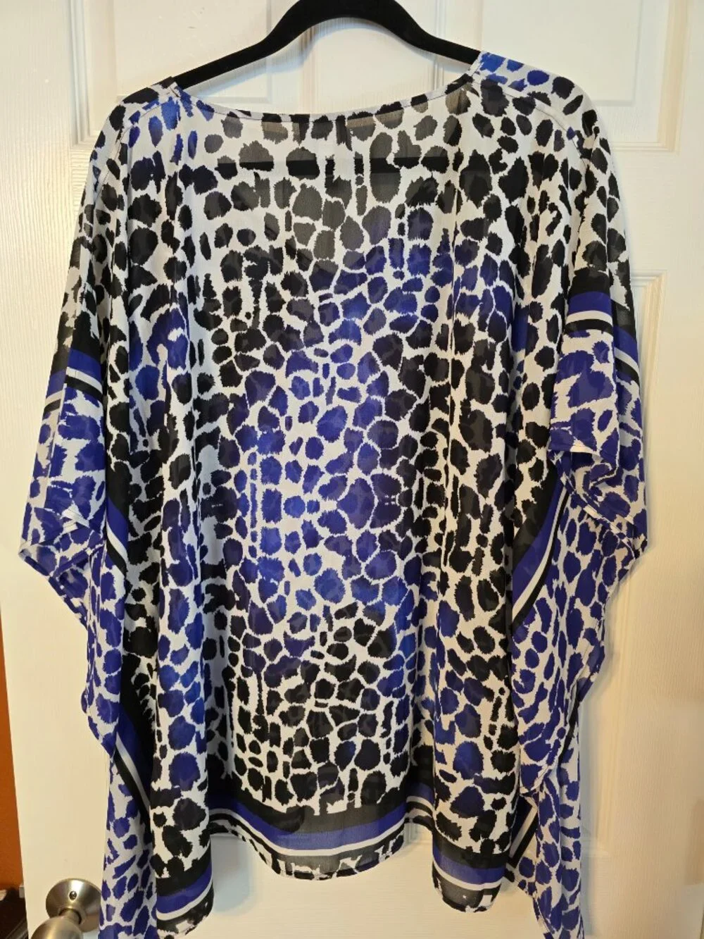 Chico's Black & Blue Animal Print Poncho Topper - EUC